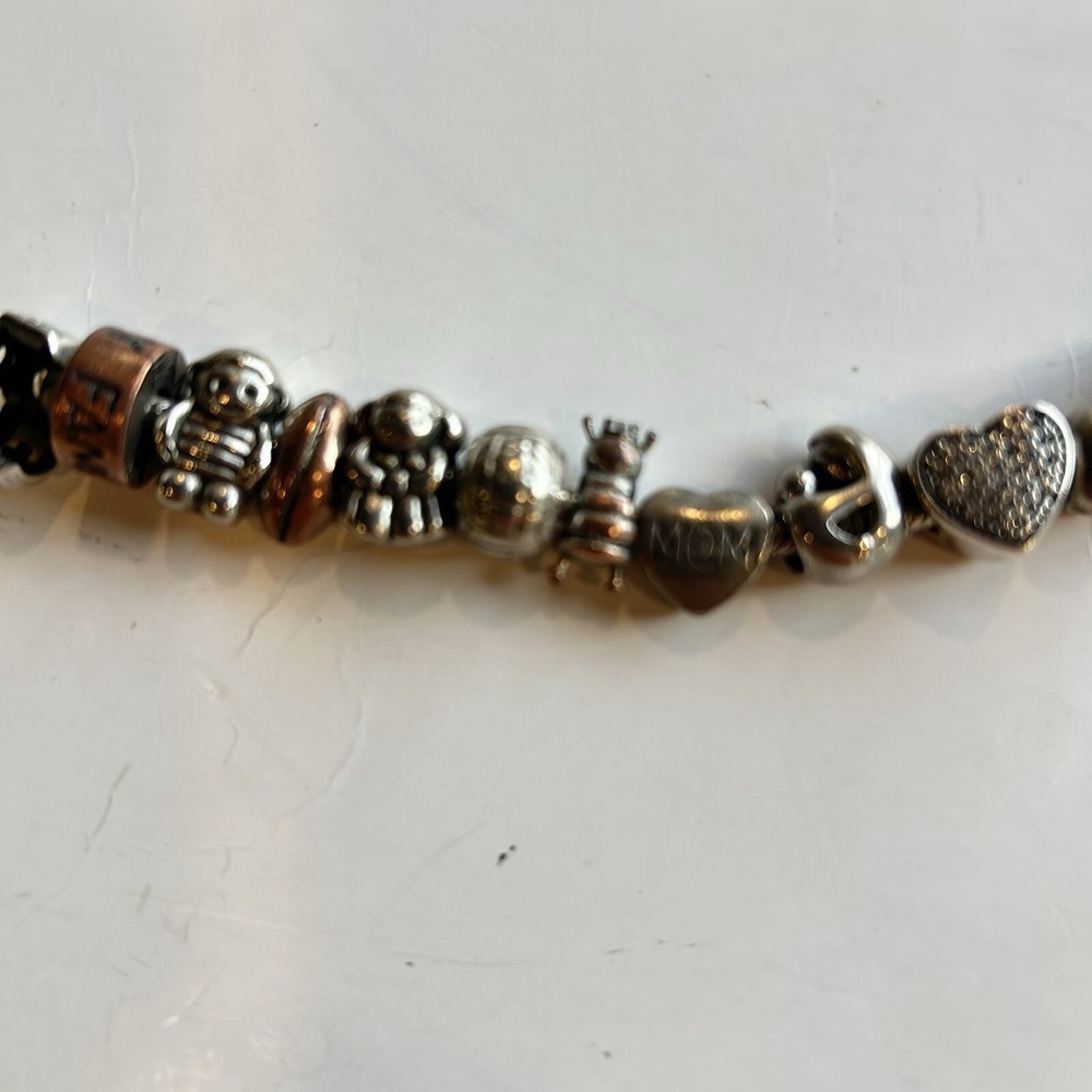 Pandora 23 Charm 925 Sterling SiL Crystal Hearts Mom Boy Girl  Family 8"Bracelet - Picture 5 of 10